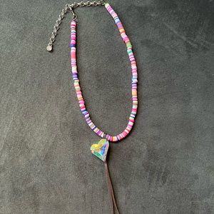 Rubber bead and AB heart crystal necklace